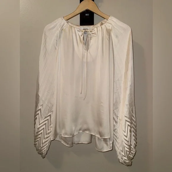 Jason Wu NWT Tie Neck Pleated Ivory Blouse,Size-XL(14) - Picture 2 of 13